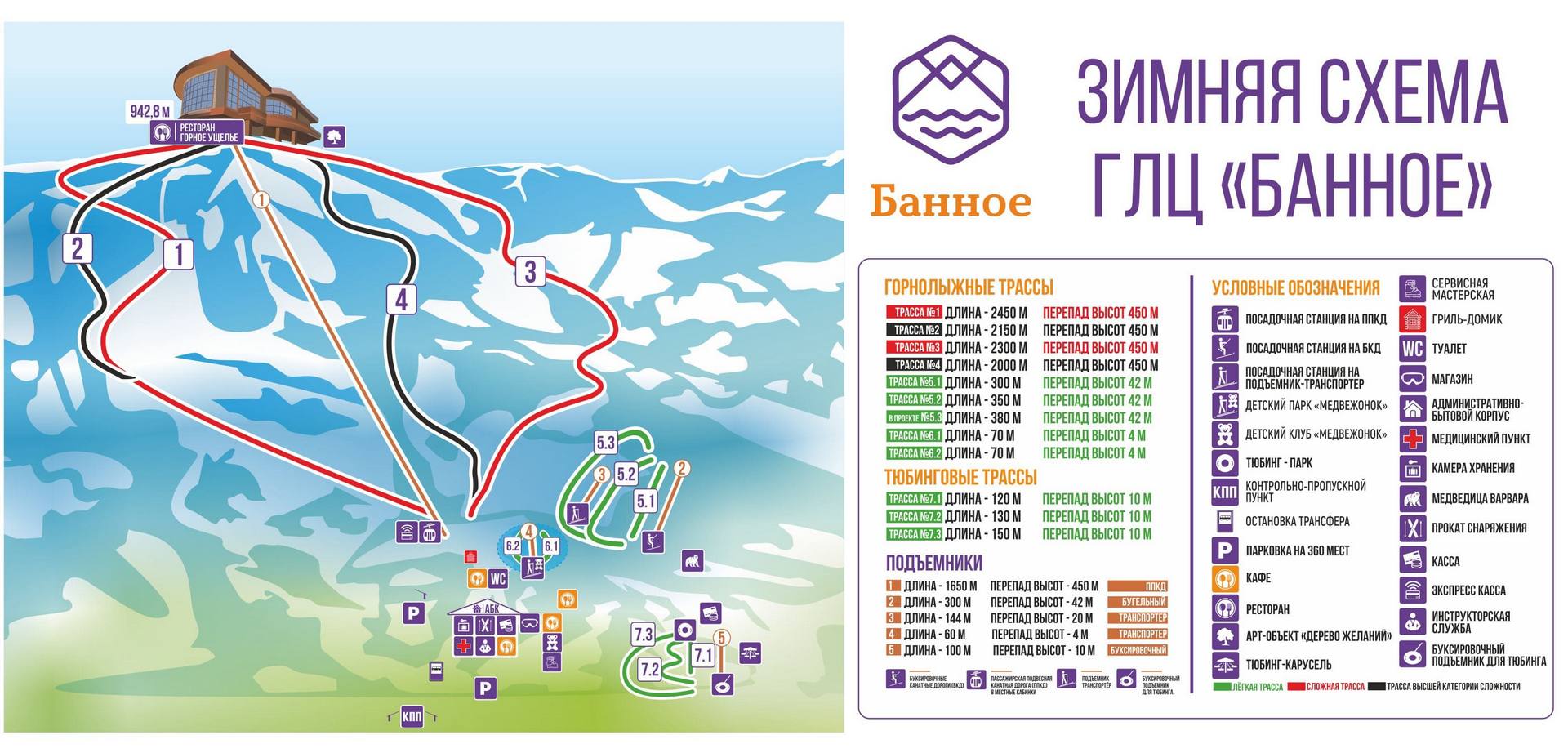 Зимняя схема санатория Юбилейный — каток, лыжня, крытые зоны